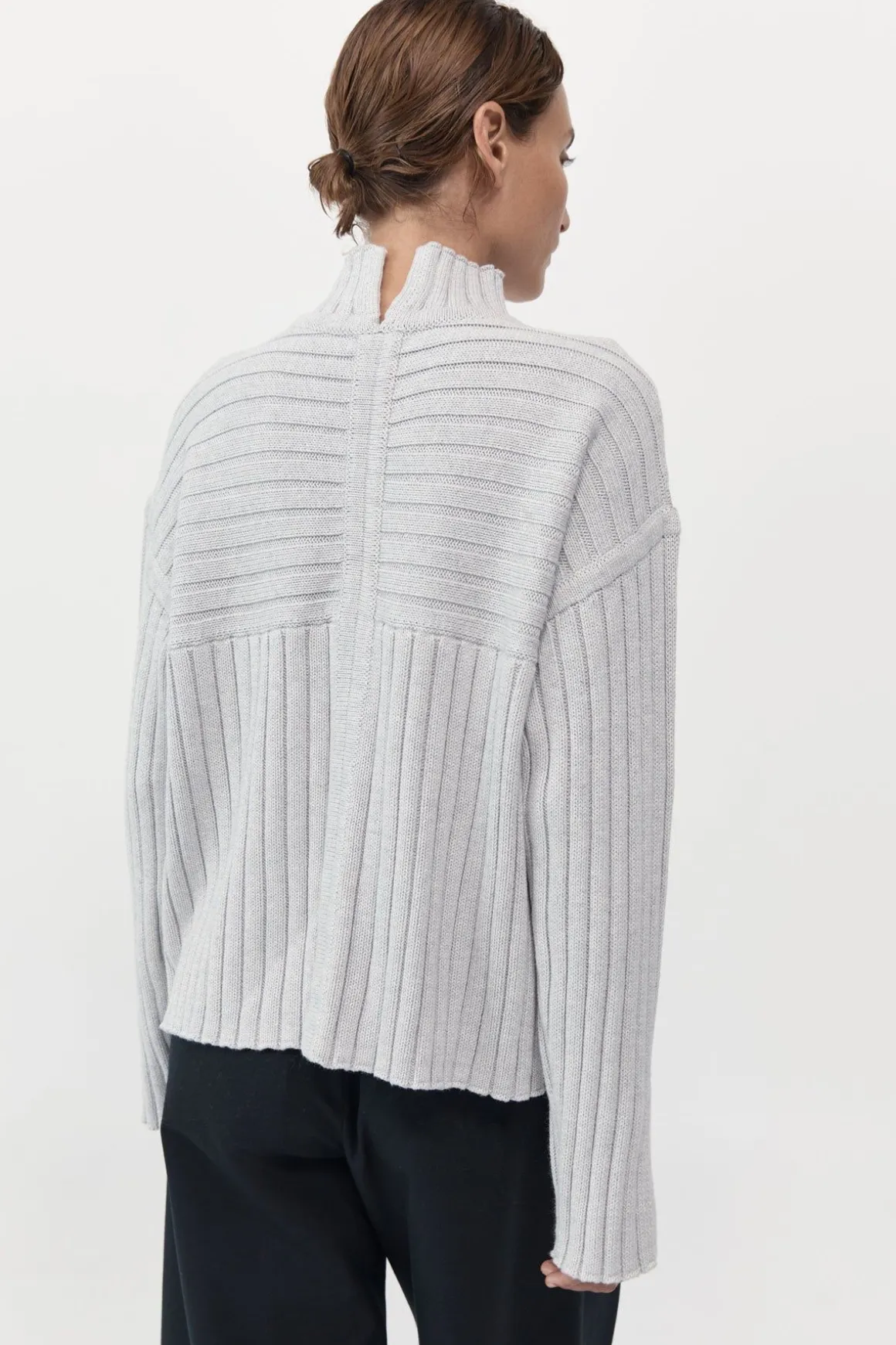 St. Agni Mock Neck Rib Knit Jumper - Soft Grey