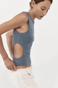 St. Agni Organic Cotton Cut Out Tank - Diesel Grey