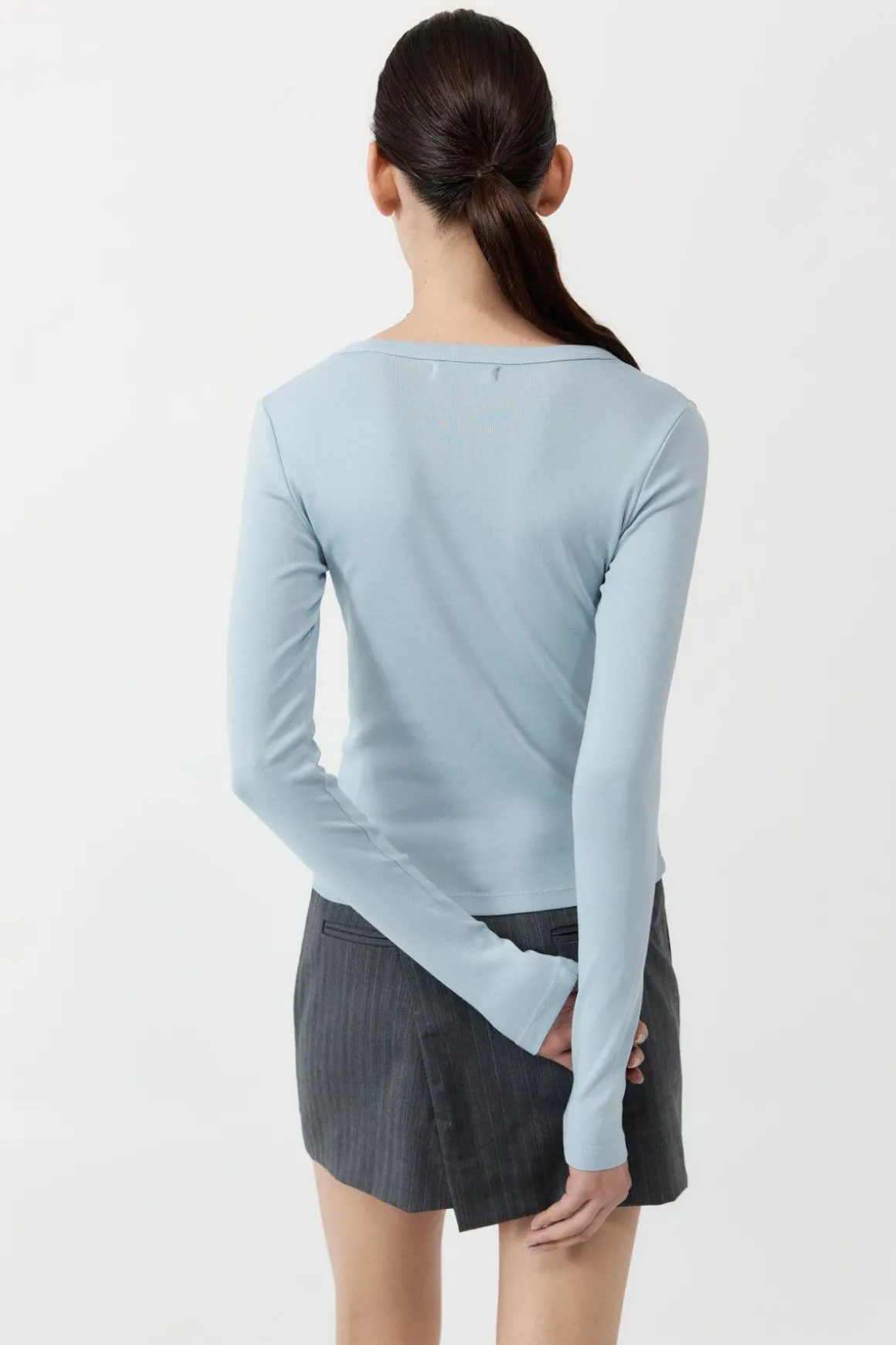 St. Agni Organic Cotton Long Sleeve Top - Stone Blue