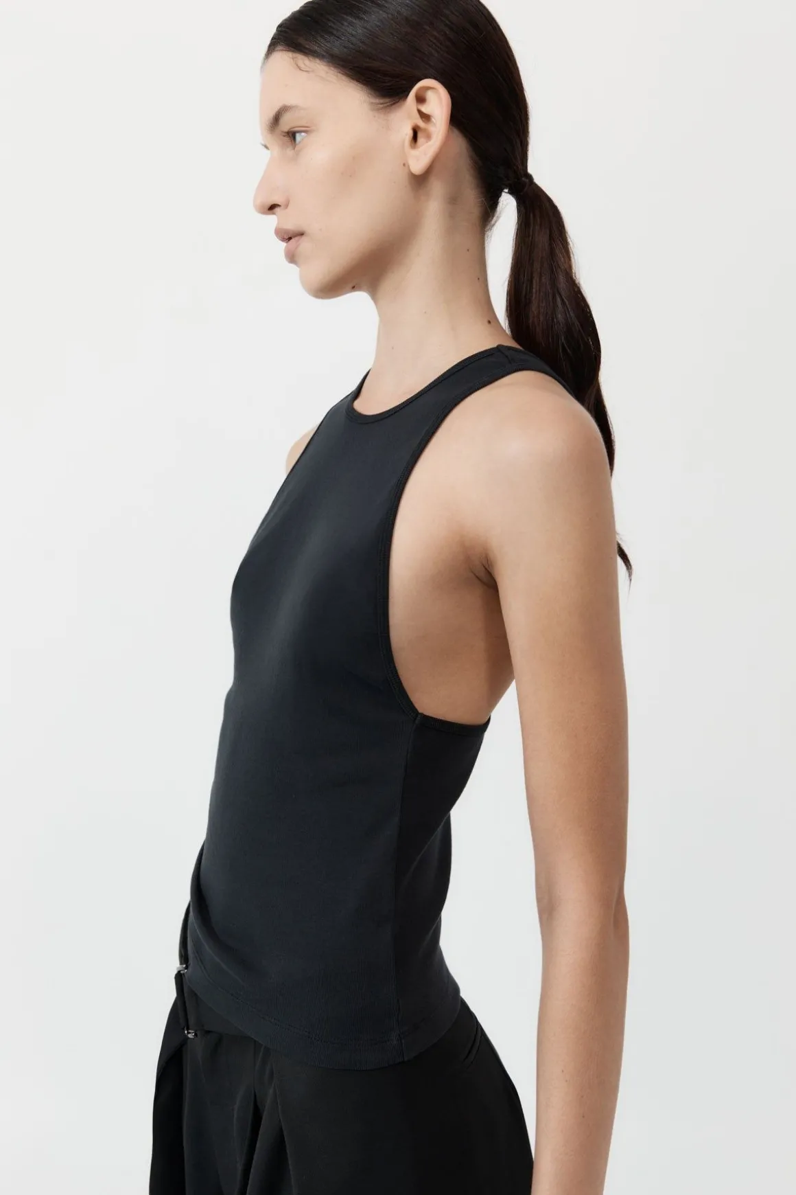 St. Agni Organic Cotton V Back Tank - Black