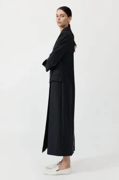 St. Agni Pinstripe Maxi Coat - Black