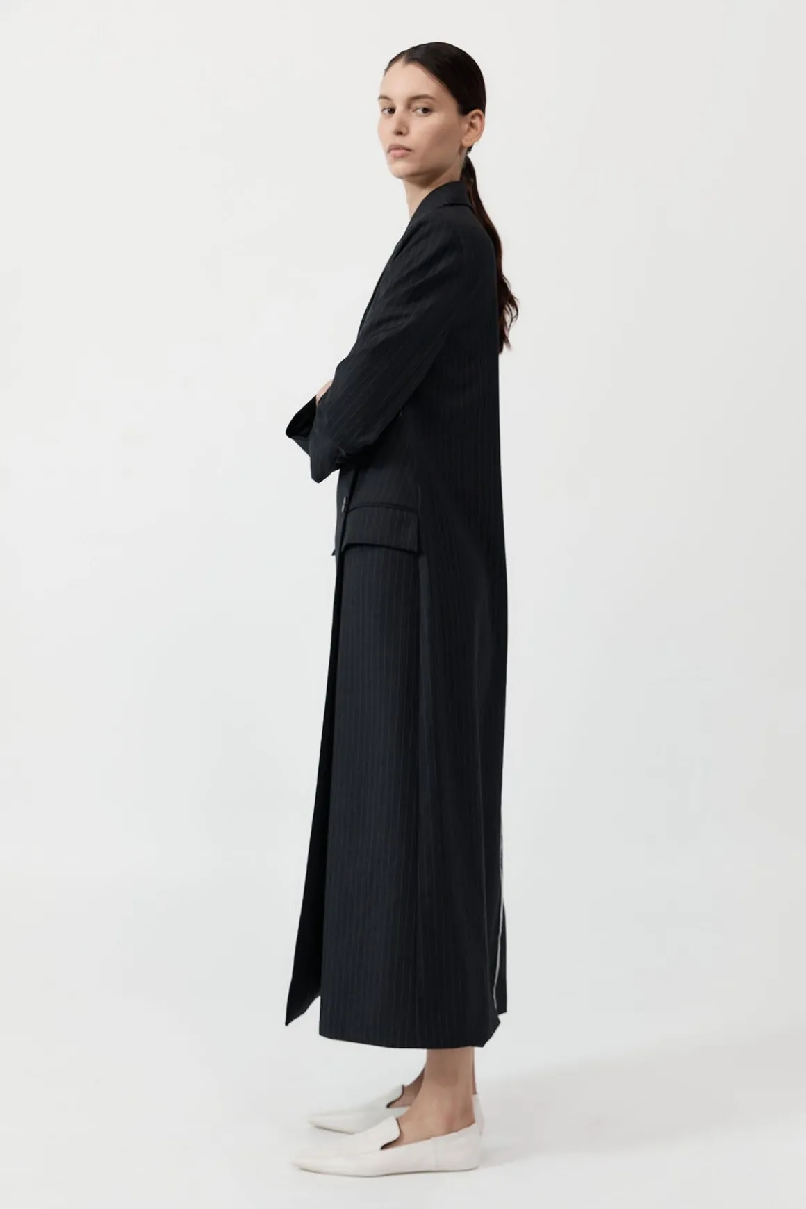 St. Agni Pinstripe Maxi Coat - Black