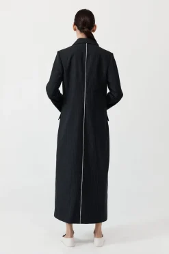St. Agni Pinstripe Maxi Coat - Black