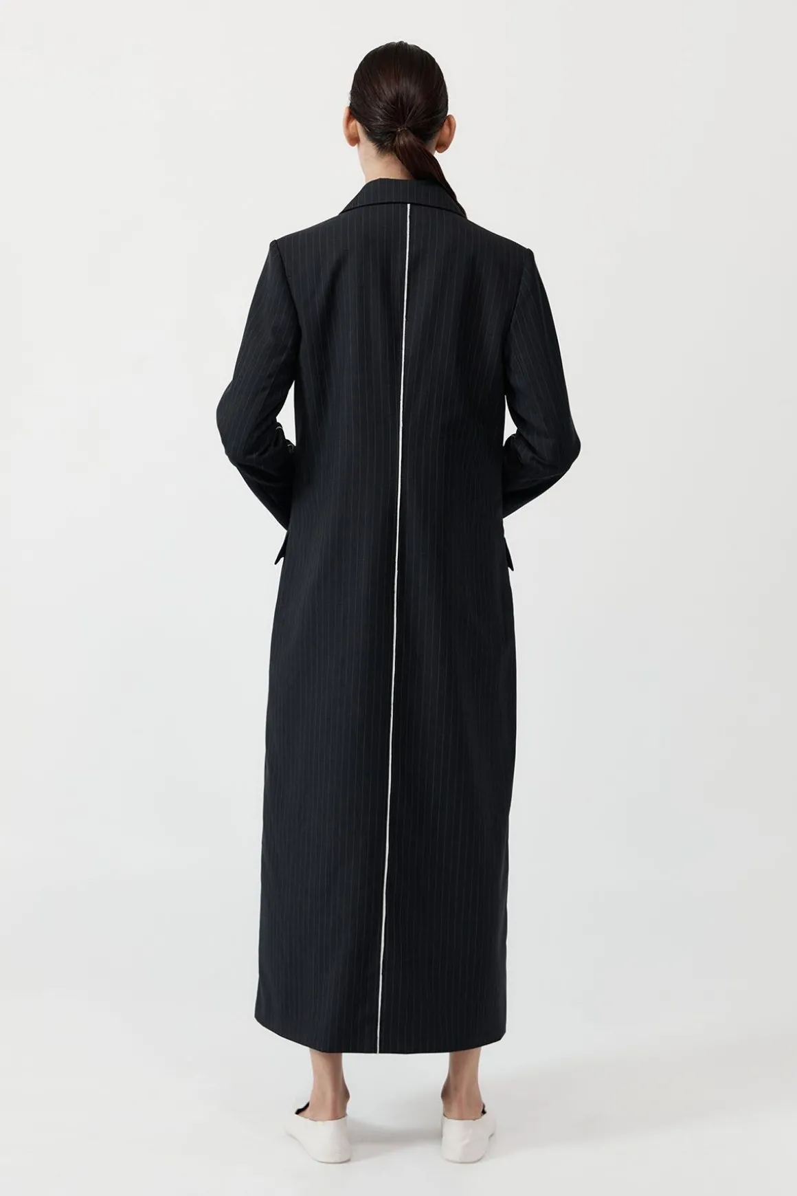 St. Agni Pinstripe Maxi Coat - Black
