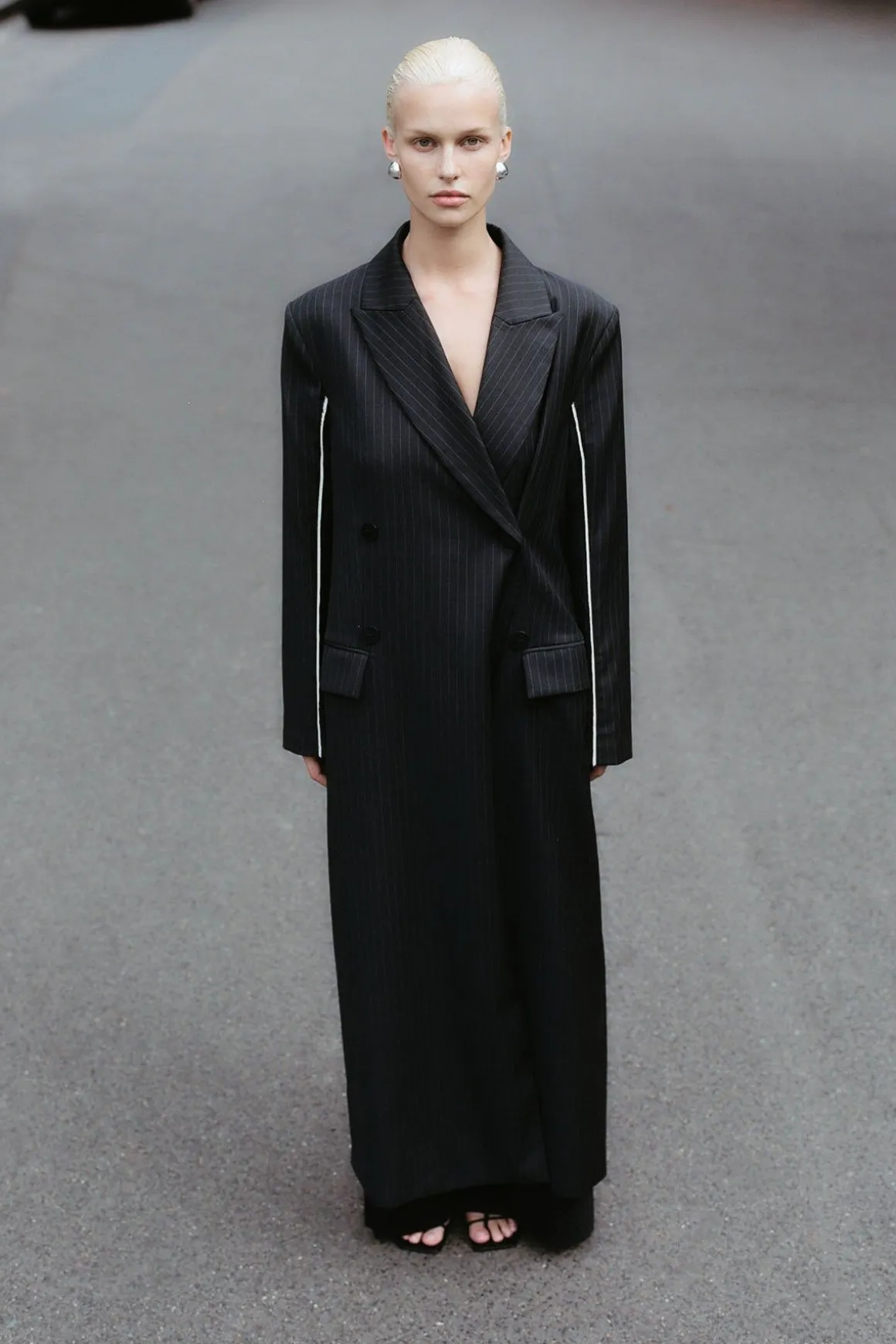 St. Agni Pinstripe Maxi Coat - Black
