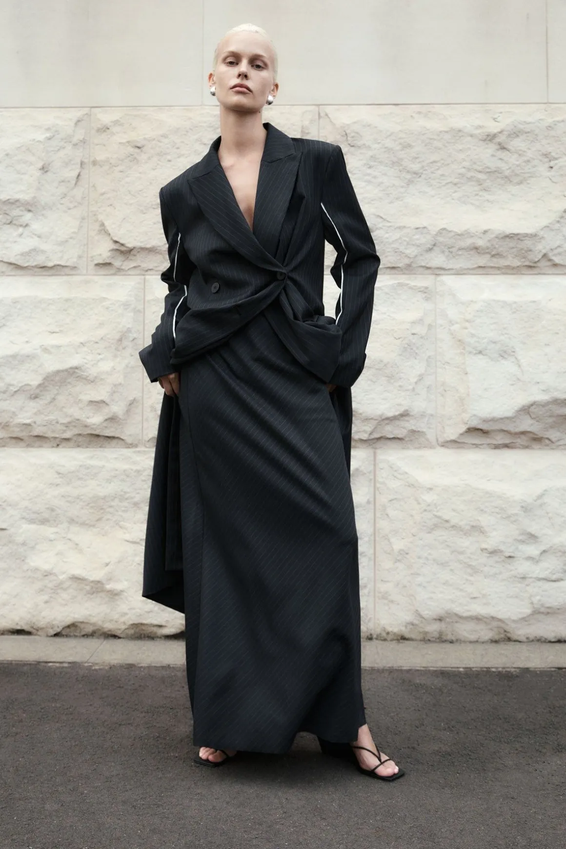St. Agni Pinstripe Maxi Skirt - Black