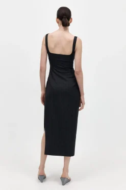 St. Agni Pinstripe Midi Dress - Black