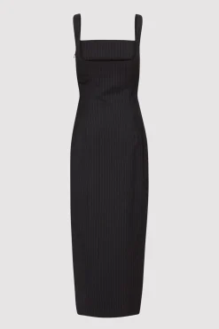 St. Agni Pinstripe Midi Dress - Black