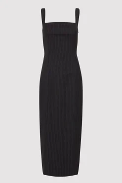 St. Agni Pinstripe Midi Dress - Black