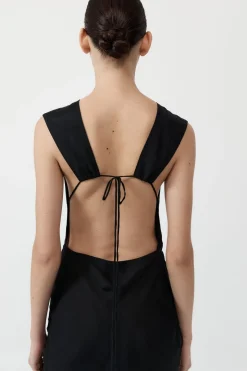 St. Agni Pinstripe Silk Maxi Dress - Black