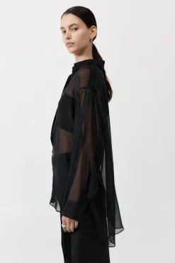 St. Agni Pinstripe Silk Shirt - Black