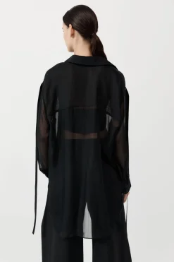 St. Agni Pinstripe Silk Shirt - Black