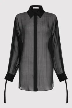 St. Agni Pinstripe Silk Shirt - Black