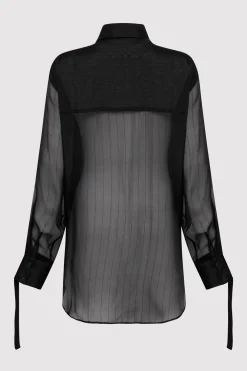 St. Agni Pinstripe Silk Shirt - Black