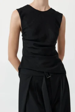 St. Agni Pinstripe Silk Top - Black