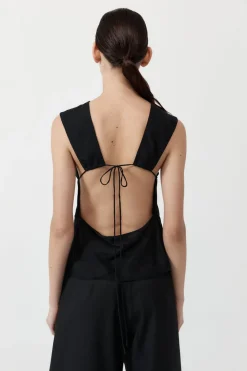 St. Agni Pinstripe Silk Top - Black