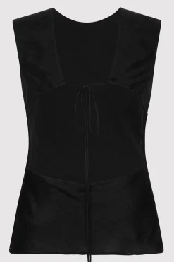 St. Agni Pinstripe Silk Top - Black