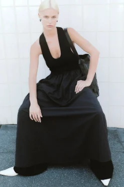 St. Agni Plunge Neck Dress - Black