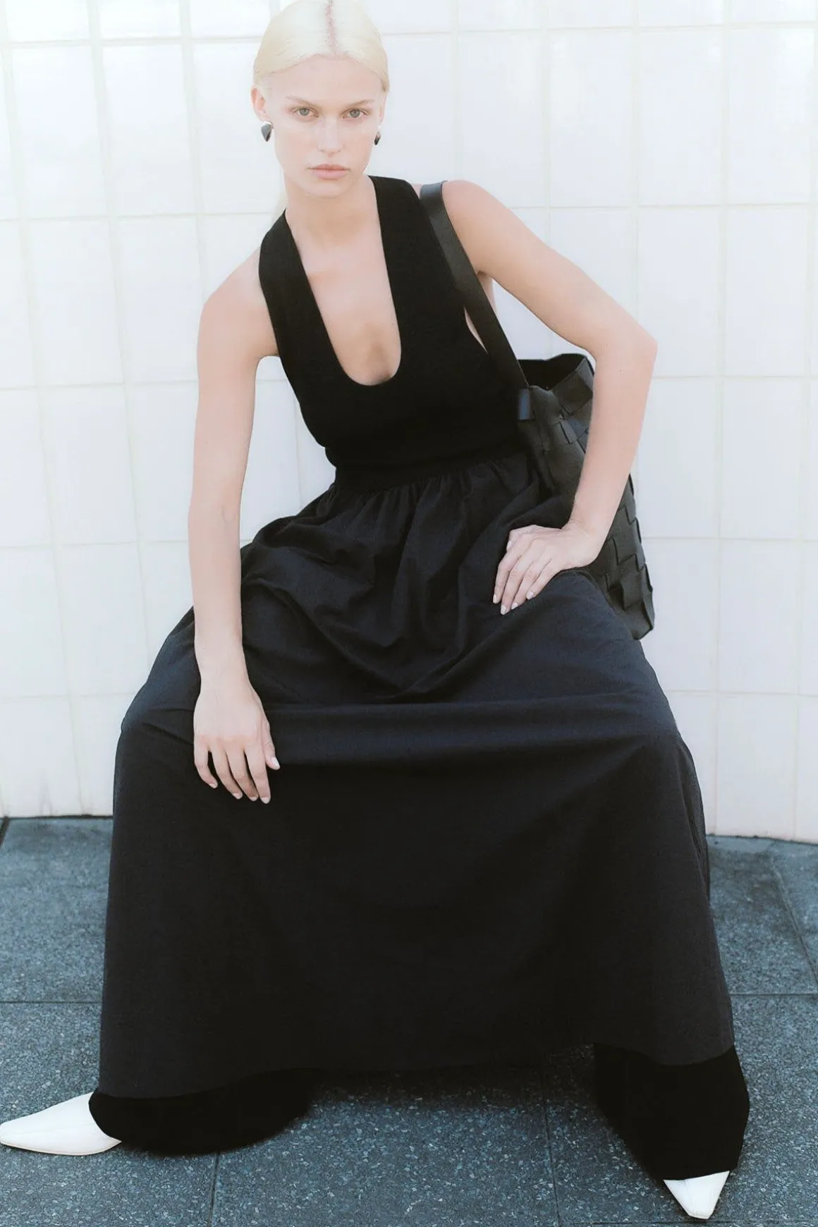 St. Agni Plunge Neck Dress - Black