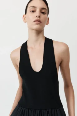 St. Agni Plunge Neck Dress - Black