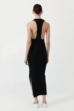 St. Agni Plunge Neck Knit Dress - Black