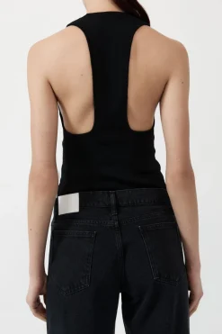 St. Agni Plunge Neck Knit Top - Black