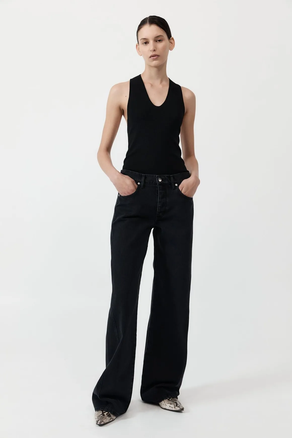 St. Agni Plunge Neck Knit Top - Black