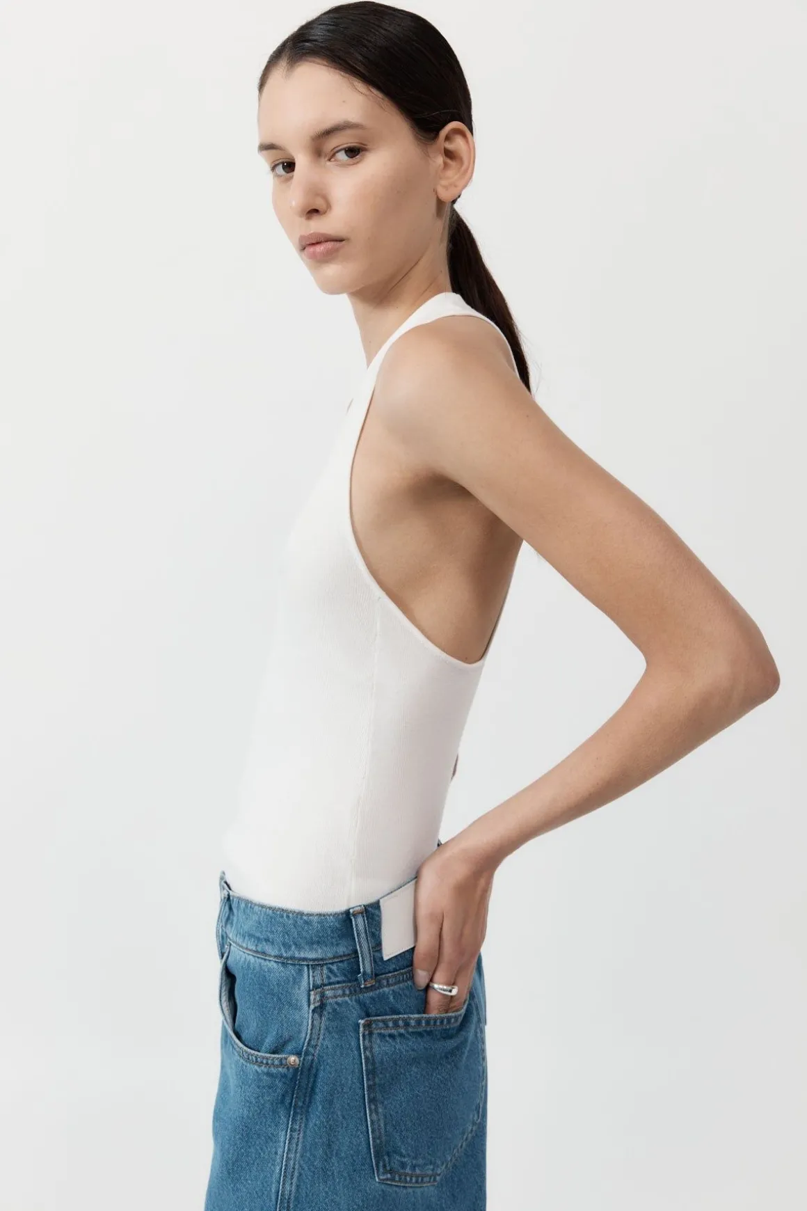 St. Agni Plunge Neck Knit Top - White