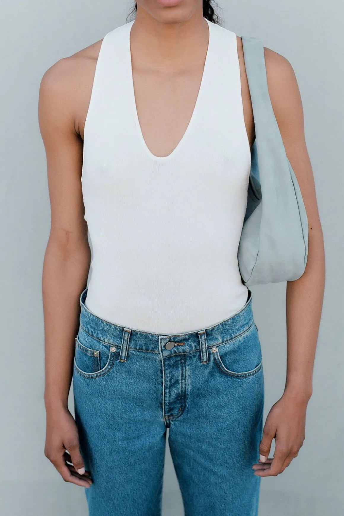 St. Agni Plunge Neck Knit Top - White