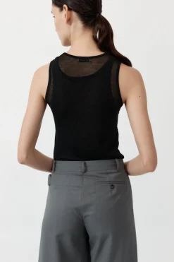 St. Agni Semi Sheer Double Layer Tank - Black