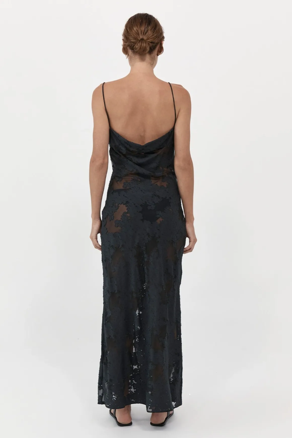 St. Agni Semi Sheer Floral Dress - Black