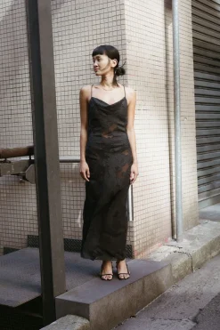 St. Agni Semi Sheer Floral Dress - Black