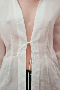 St. Agni Sheer Linen Tie Top - White