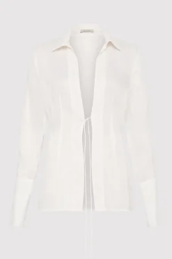 St. Agni Sheer Linen Tie Top - White