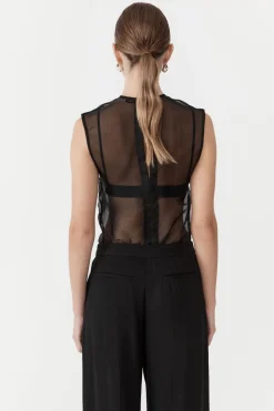St. Agni Sheer Organza Top - Black