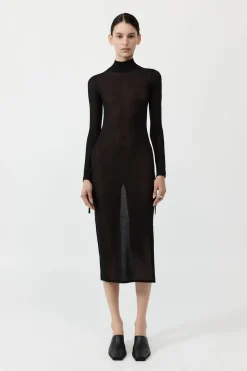 St. Agni Sheer Ruched Dress - Black