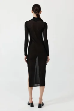 St. Agni Sheer Ruched Dress - Black