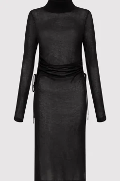 St. Agni Sheer Ruched Dress - Black