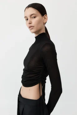 St. Agni Sheer Ruched Top - Black