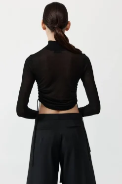 St. Agni Sheer Ruched Top - Black