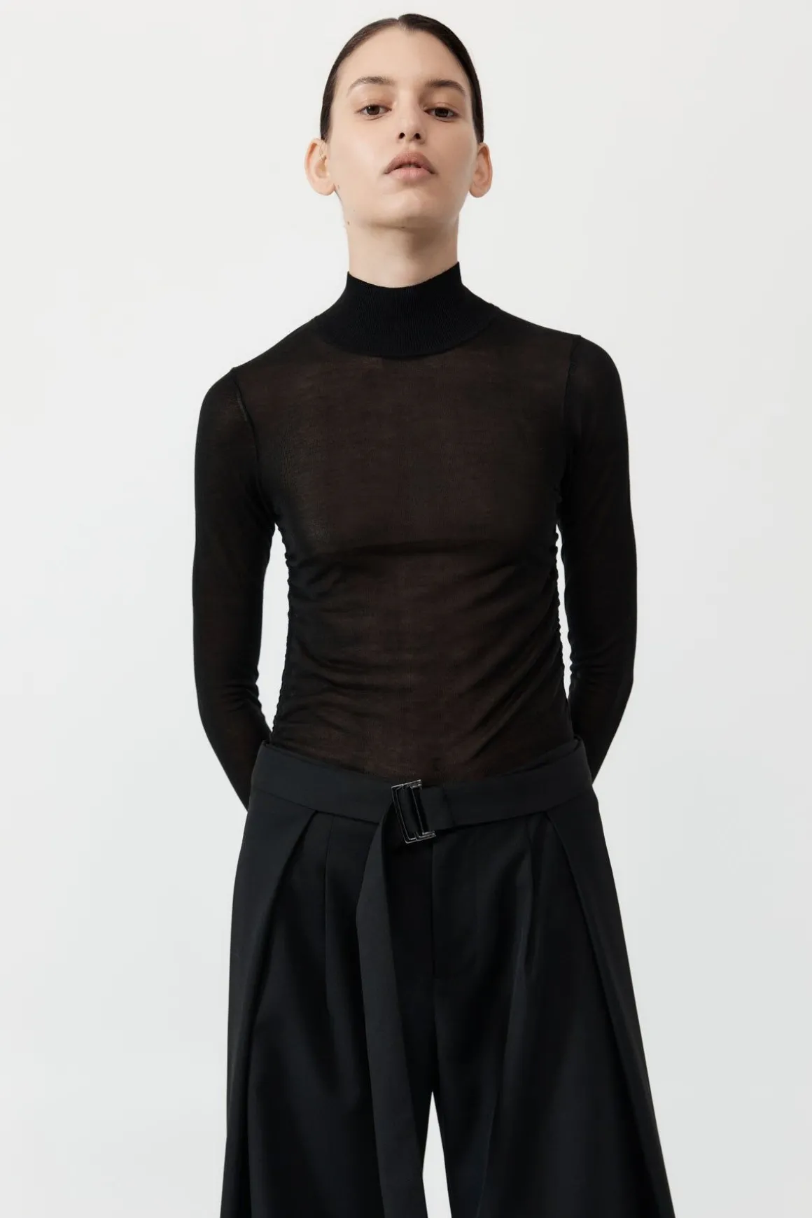 St. Agni Sheer Ruched Top - Black