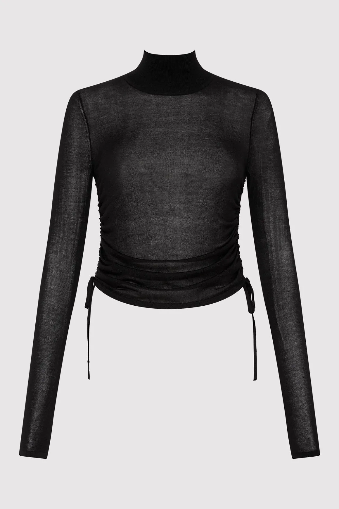 St. Agni Sheer Ruched Top - Black