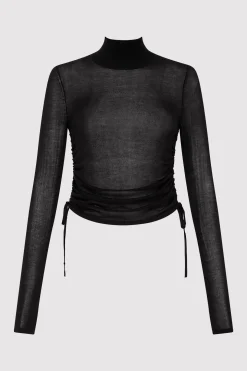 St. Agni Sheer Ruched Top - Black