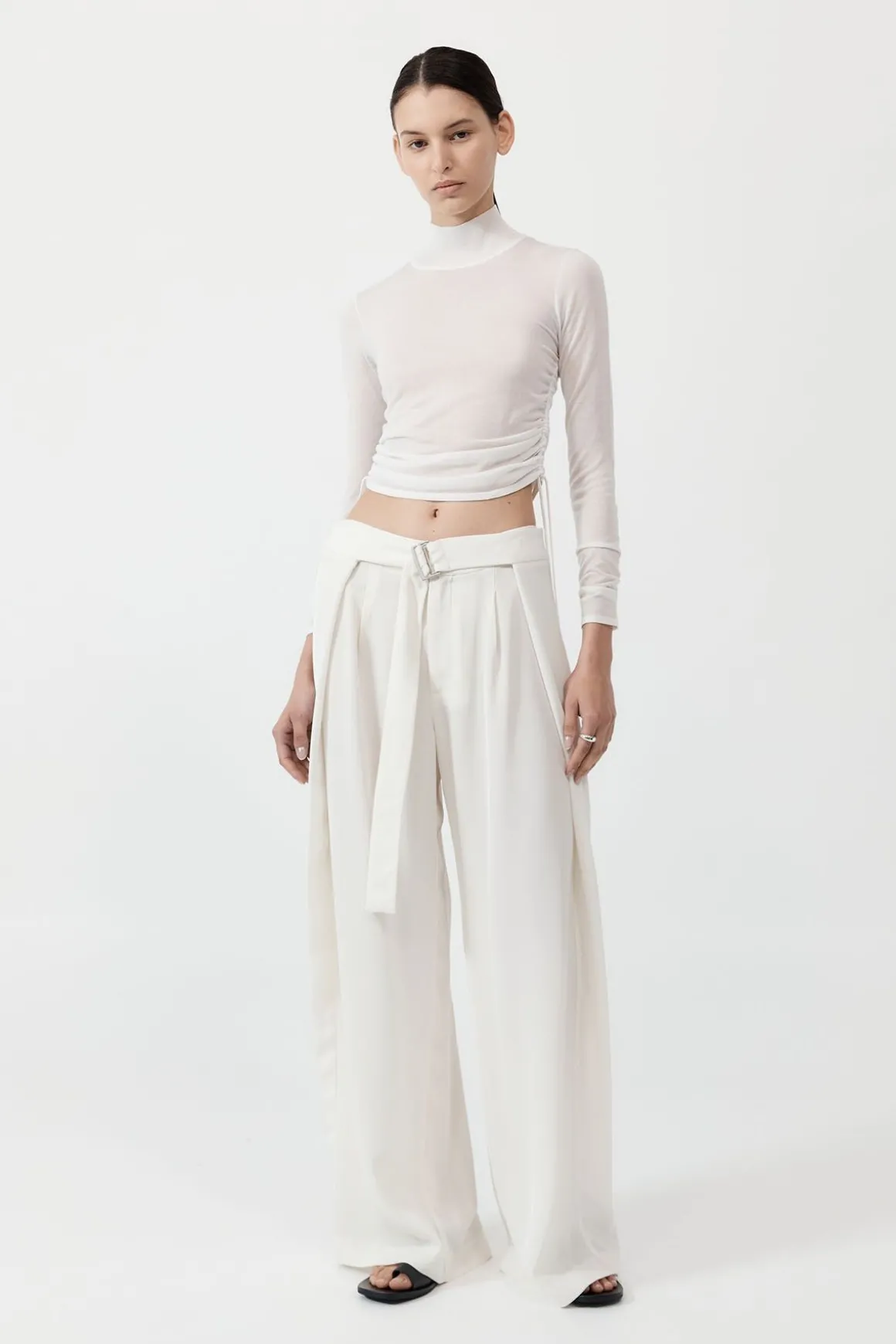 St. Agni Sheer Ruched Top - White