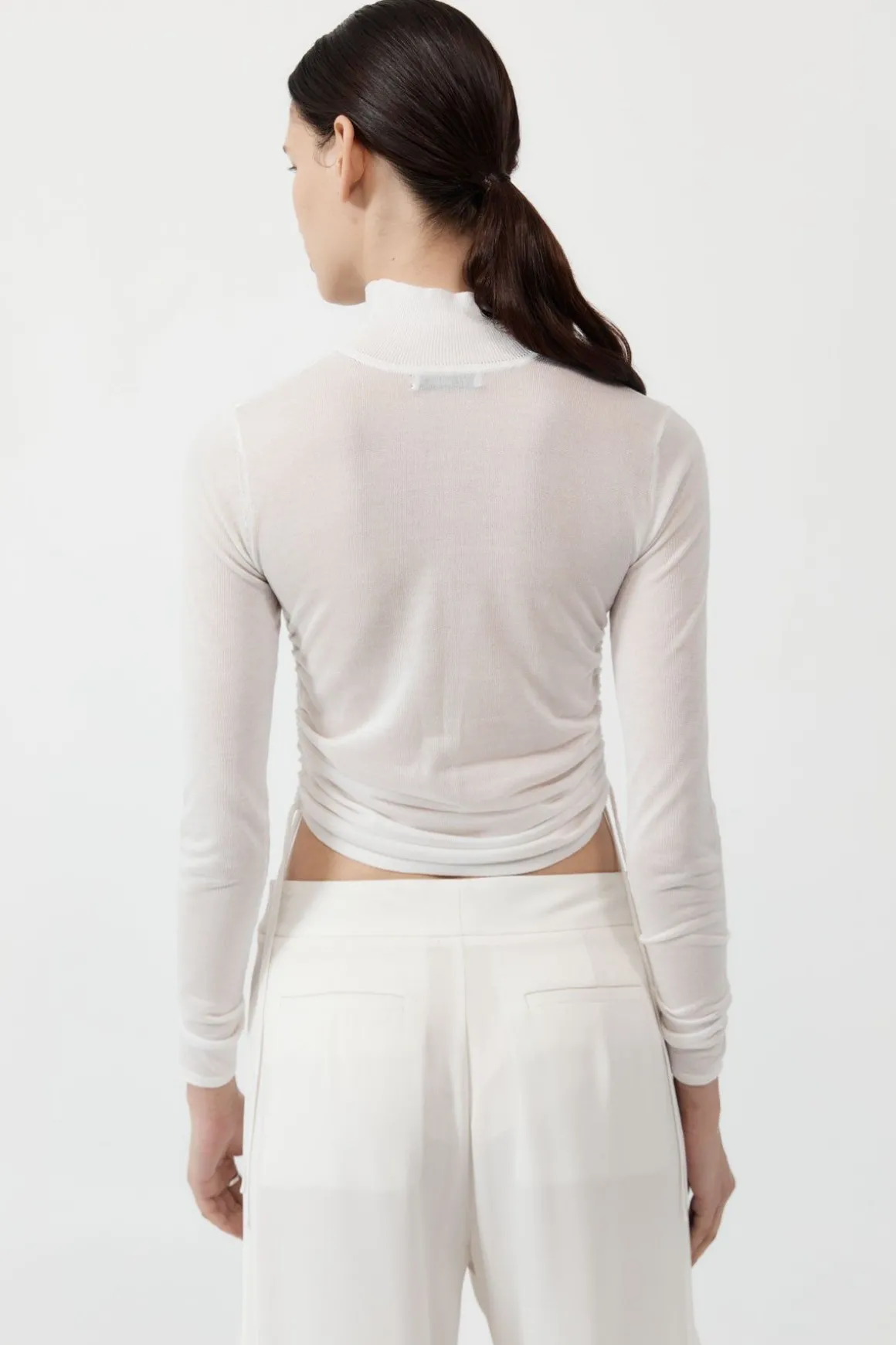 St. Agni Sheer Ruched Top - White