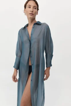 St. Agni Sheer Shirt Dress - Slate