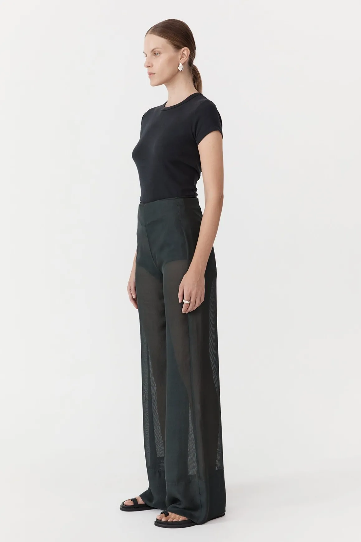 St. Agni Sheer Silk Gauze Pants - Soot