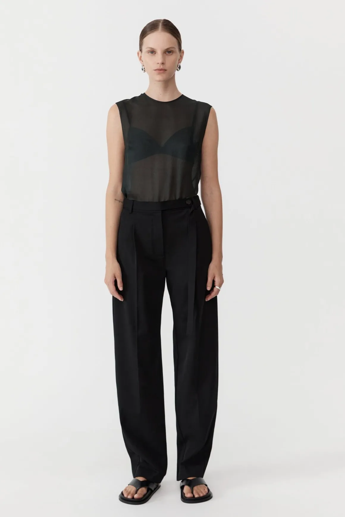 St. Agni Sheer Silk Gauze Top - Soot