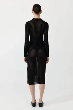 St. Agni Sheer Stripe Dress - Black