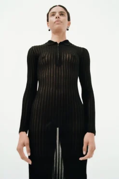 St. Agni Sheer Stripe Dress - Black